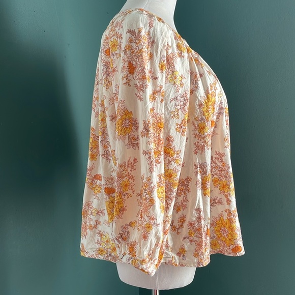 Cynthia Rowley Orange and Pink Smocked 3/4 Sleeve Blouse - Picture 3 of 4